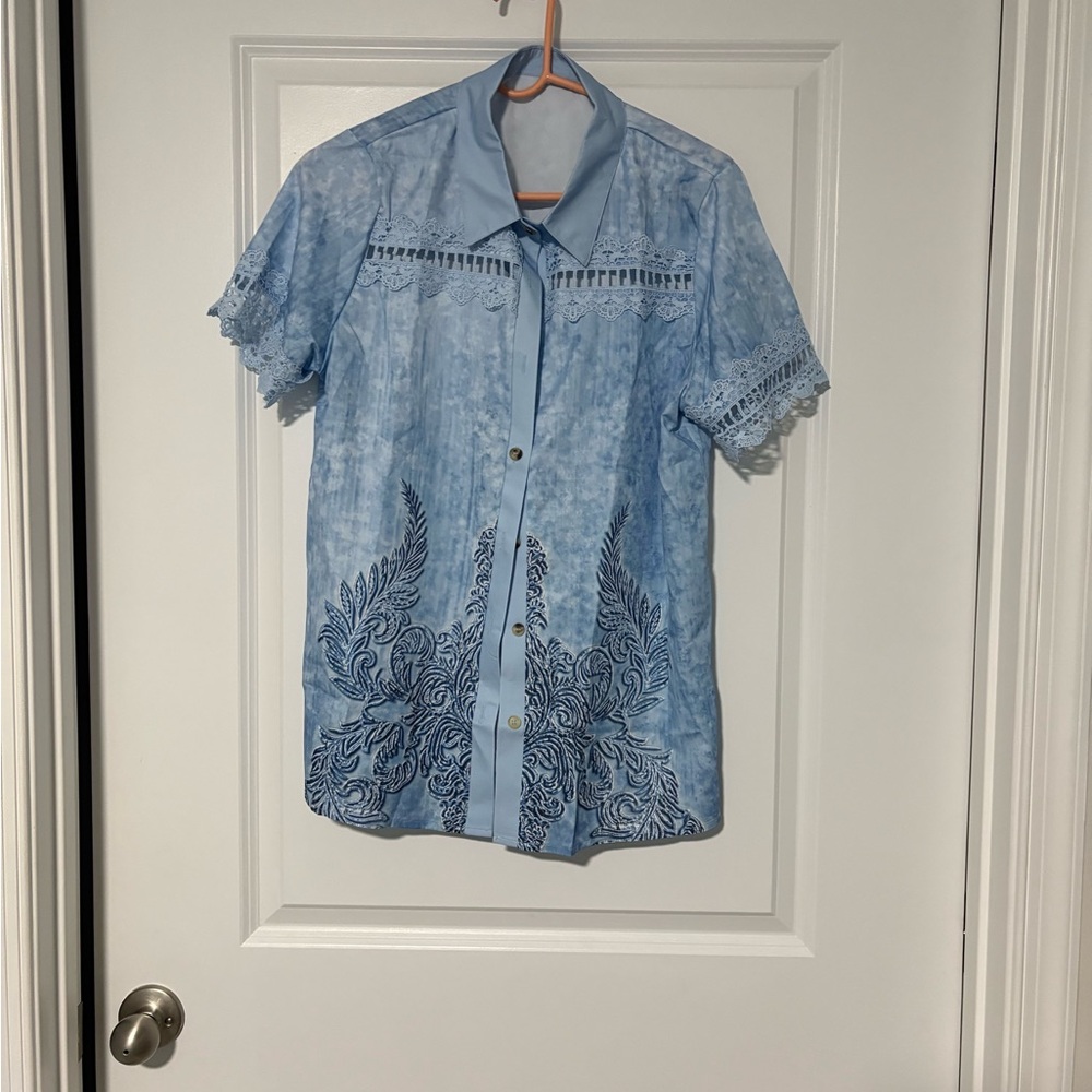 Light Blue Short Sleeve Button-Up Shirt